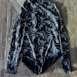 Of One Sea Hawaiian. One pice long Sleeve Swimsuit. Shaka Print